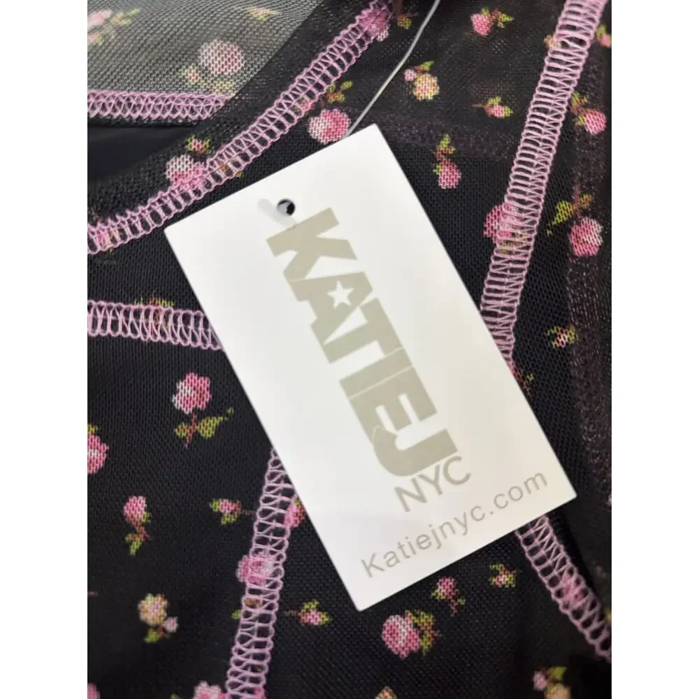 KatieJ NYC Girls Mesh Floral Dress Size L Sheer Long Sleeve Y2K